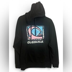 Quiksilver Y2K Black Hoodie with Pink‎ and Blue Graphic, Size M